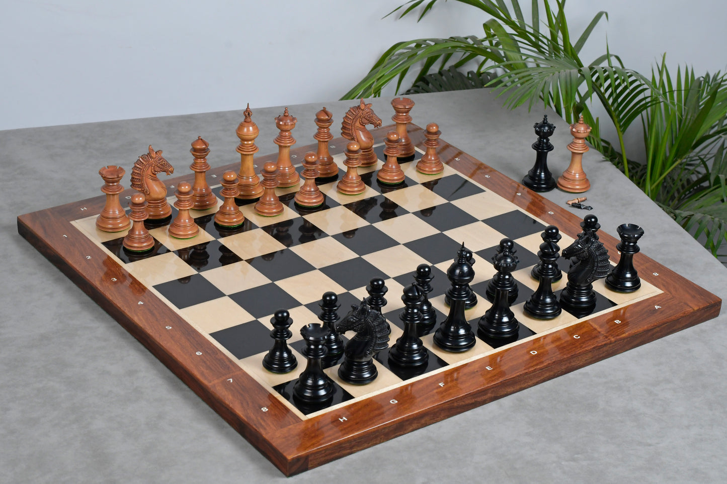 Sikh Empire Series Triple Weighted Wooden Handmade Chess Pieces in Genuine Ebony Wood and Antiqued Wood - 4.5" King with Extra Queens