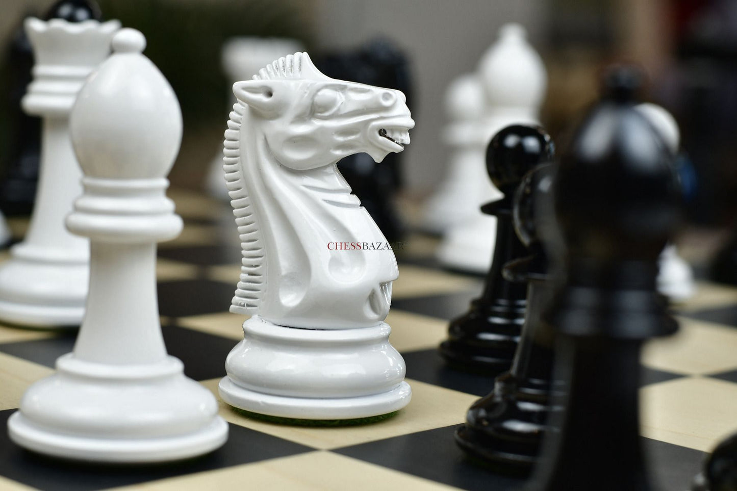 Home Combo of Reproduced 1940 Soviet Club Chess Set in Ebony & Ivory White With Board & Box - 4.0" King