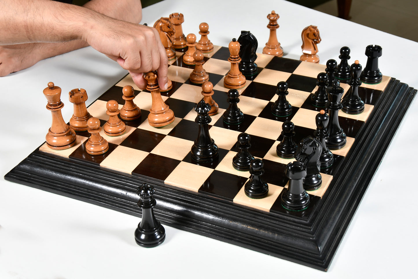 4.25" King Size Reproduced 1950 Dubrovnik Weighted Chess Pieces Set in Genuine Ebony Wood / Distressed Antique Wood