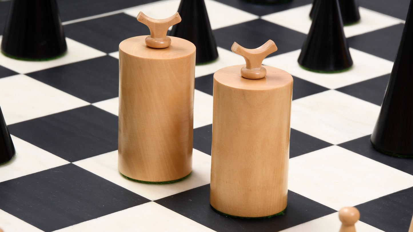 1940s Art Deco Series Weighted Chess Pieces Ebonized Boxwood and Boxwood -3.8" King