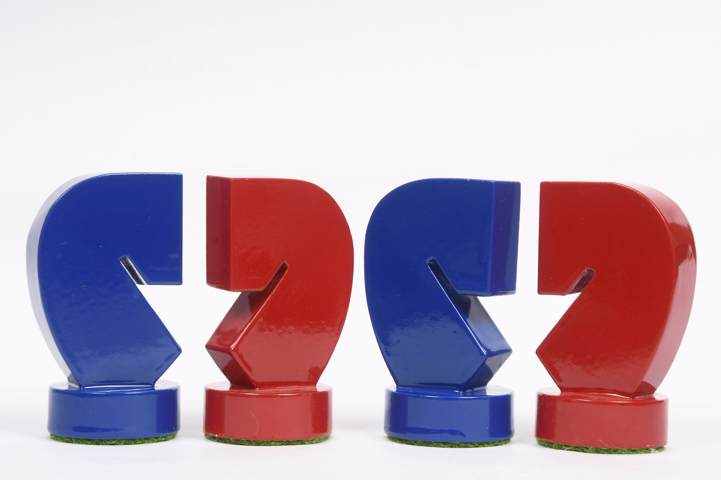 Berliner Series Modern Minimalist Chess Pieces in Red and Blue Painted Box Wood - 3.7" King