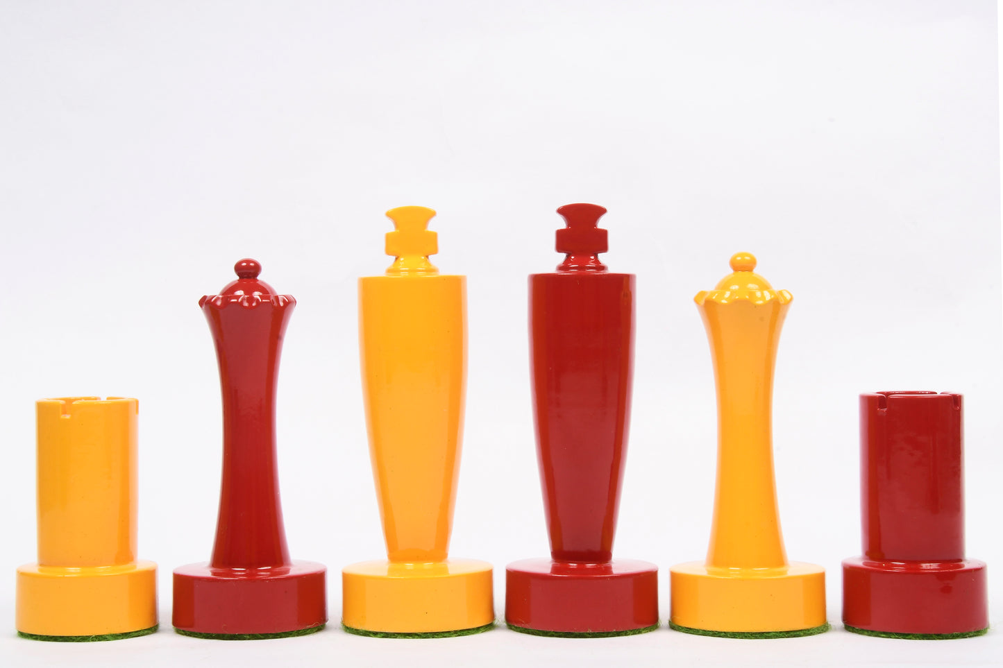 Berliner Series Modern Minimalist Chess Pieces in Red and Yellow Painted Box Wood - 3.7" King