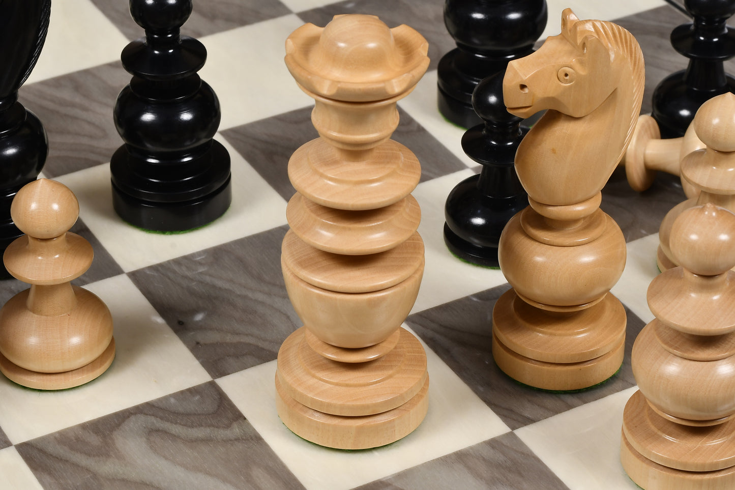 Reproduced Antique Series Regency Chess Pieces in Ebony and Box Wood - 4.3" King