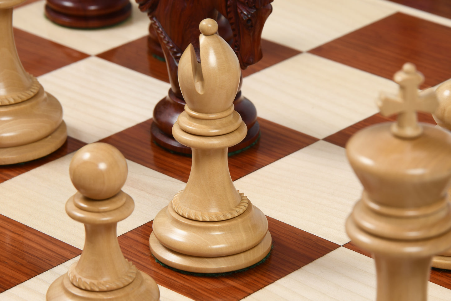 The Excalibur Luxury Artisan Series Chess Pieces in Bud Rosewood / Box Wood - 4.6" King