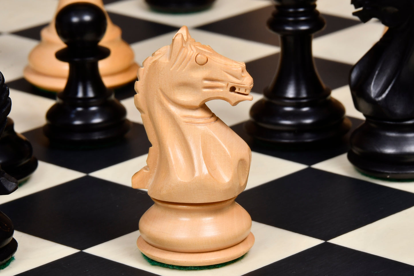 The Fierce Knight Staunton Wooden Chess Pieces in Indian Ebonized Wood & Box Wood - 3.5" King