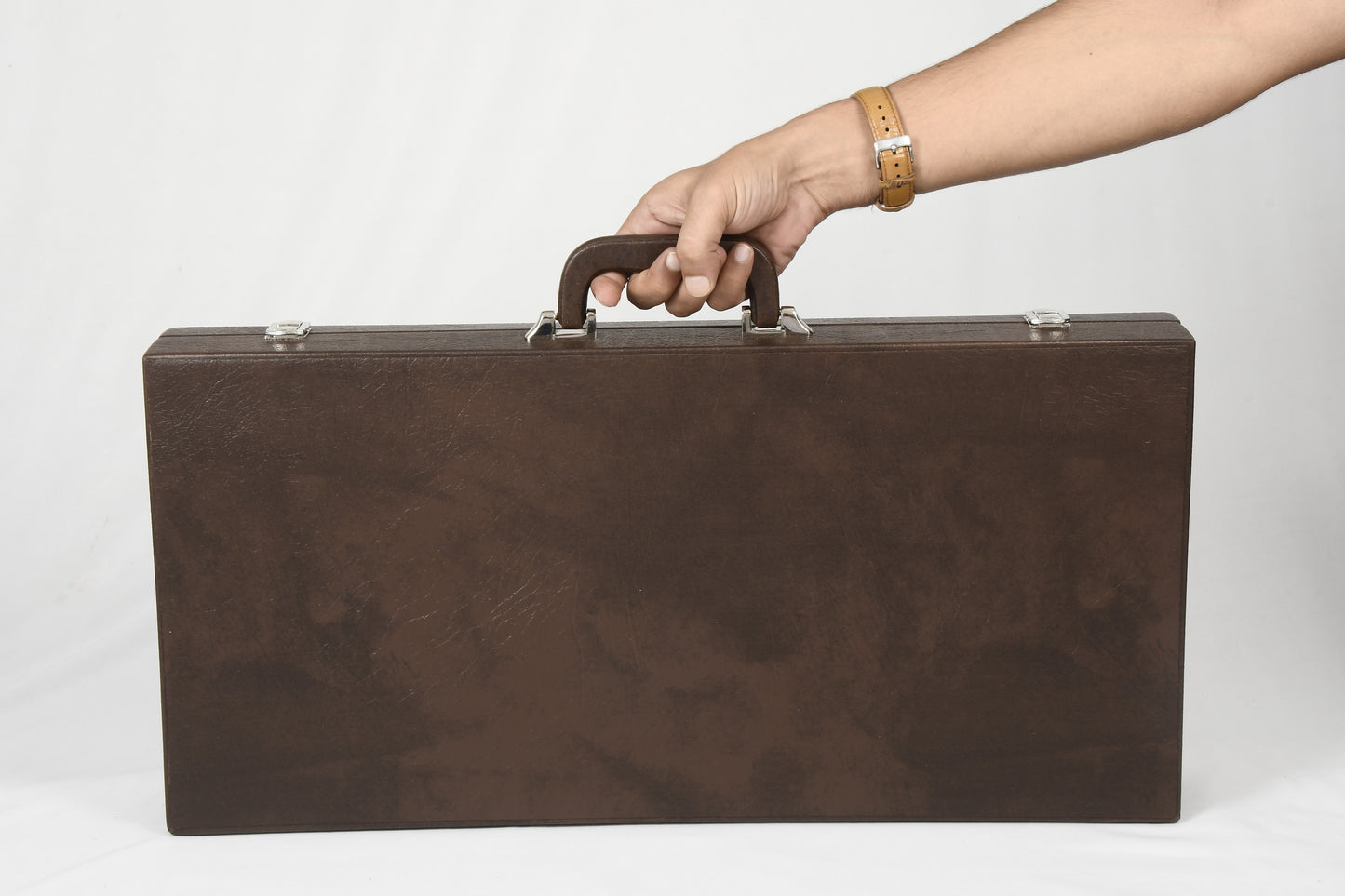 Leatherette Chess Set Briefcase Storage Box Coffer (Brown Color) with Fixed Slots for 3.75" - 4" Pieces