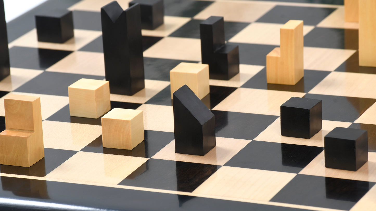 Reproduced Minimalist Chess Pieces in Ebonized Boxwood & Natural Boxwood - 2.79" King