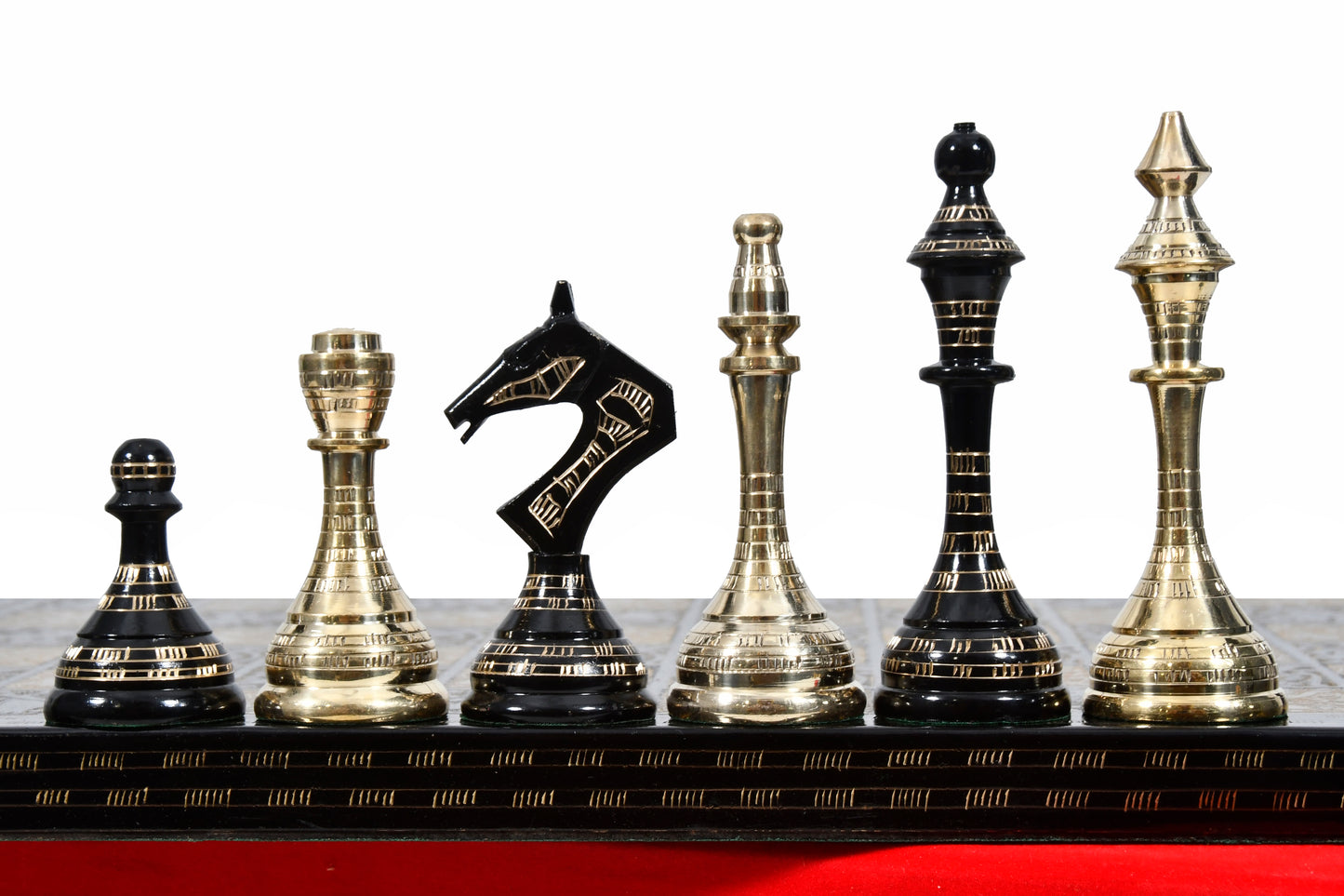 Brass Metal Luxury Chess Pieces & Board Combo Set in Shiny Gold and Black Color