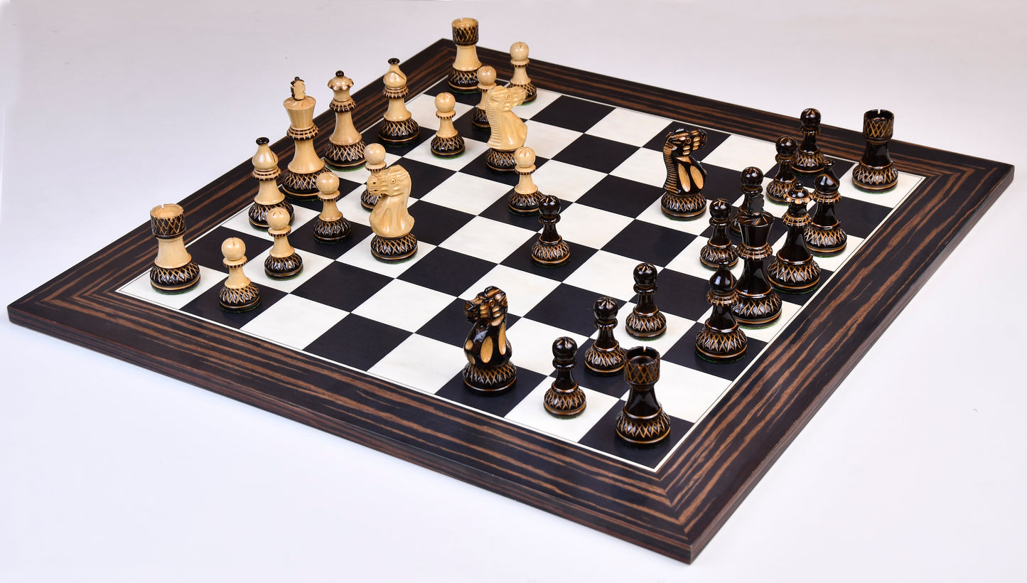 The Burnt Blazed Series Handcarved Lacquer Chess Pieces in Burnt Box Wood - 3.8" King