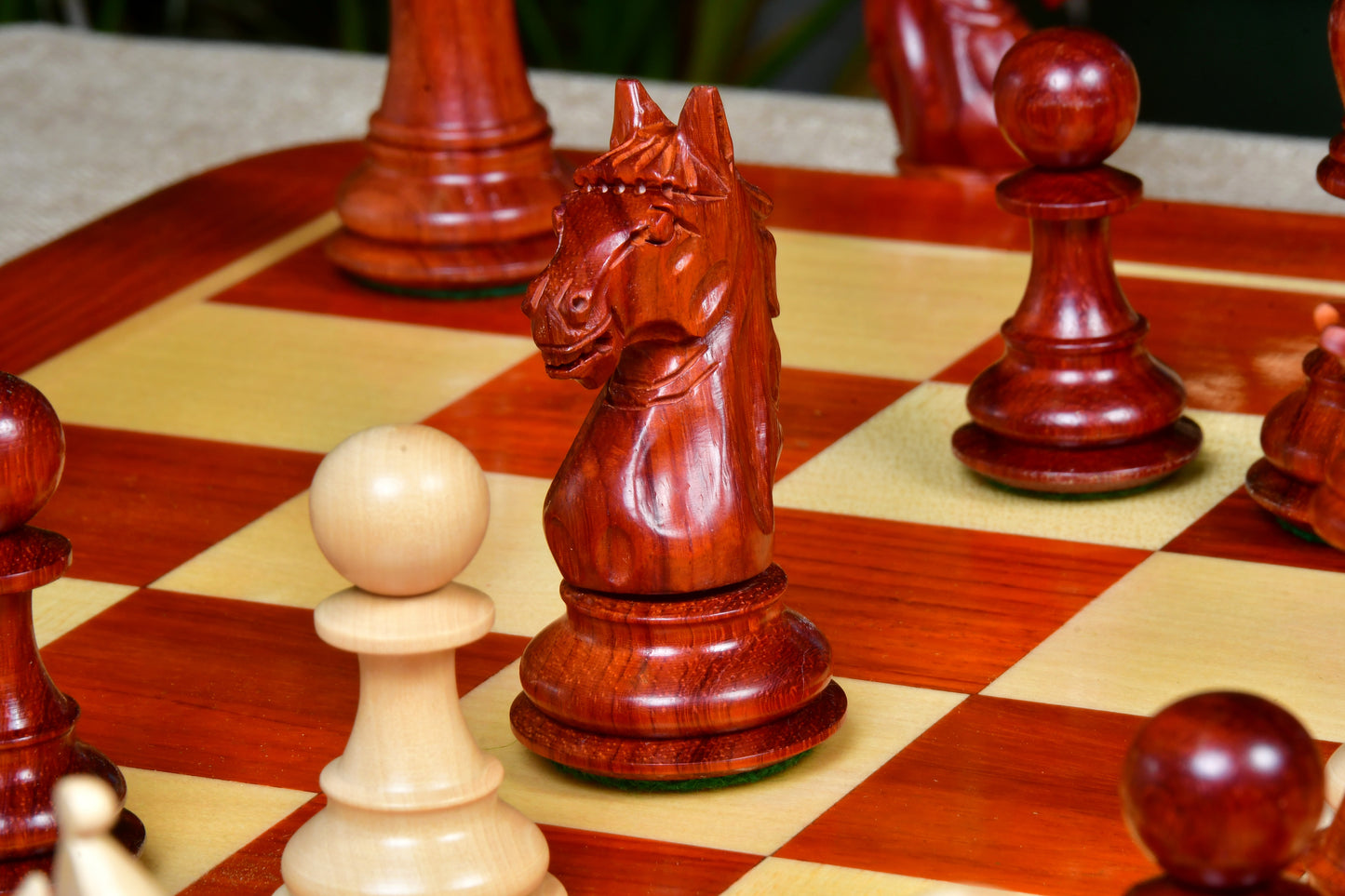 Alban Series Wooden Chess Pieces in Bud Rose Wood & Box Wood - 4.0" King