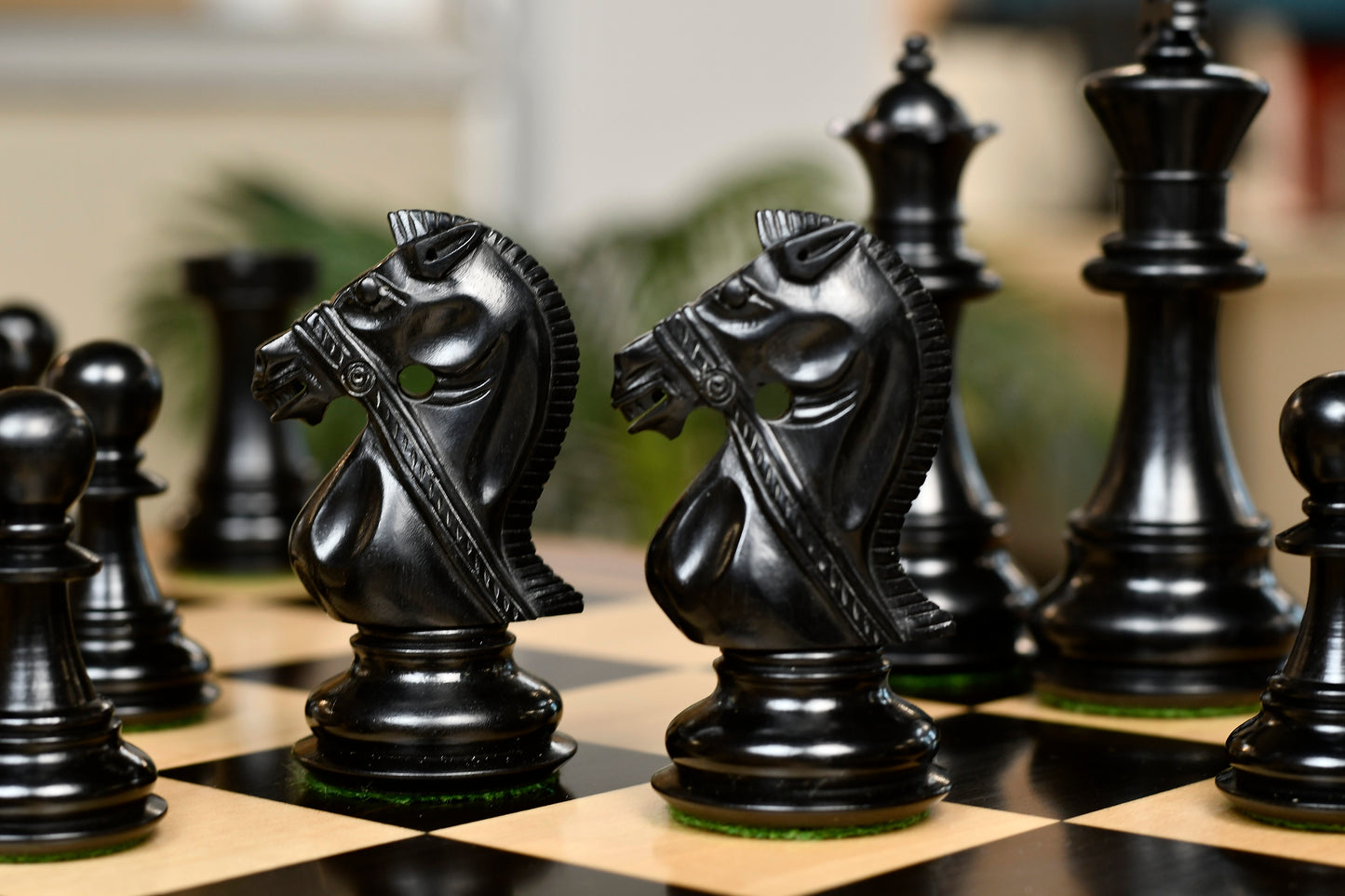 The Noble Stallion Chess Set Bridle Edition in Ebony & Box Wood - 4.8" King