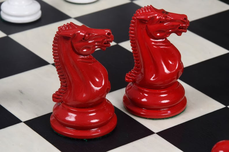 Reproduced 1849 Original Staunton Pattern Chess Pieces in Lacquer Finished Painted Crimson & Ivory White - 4.5" King