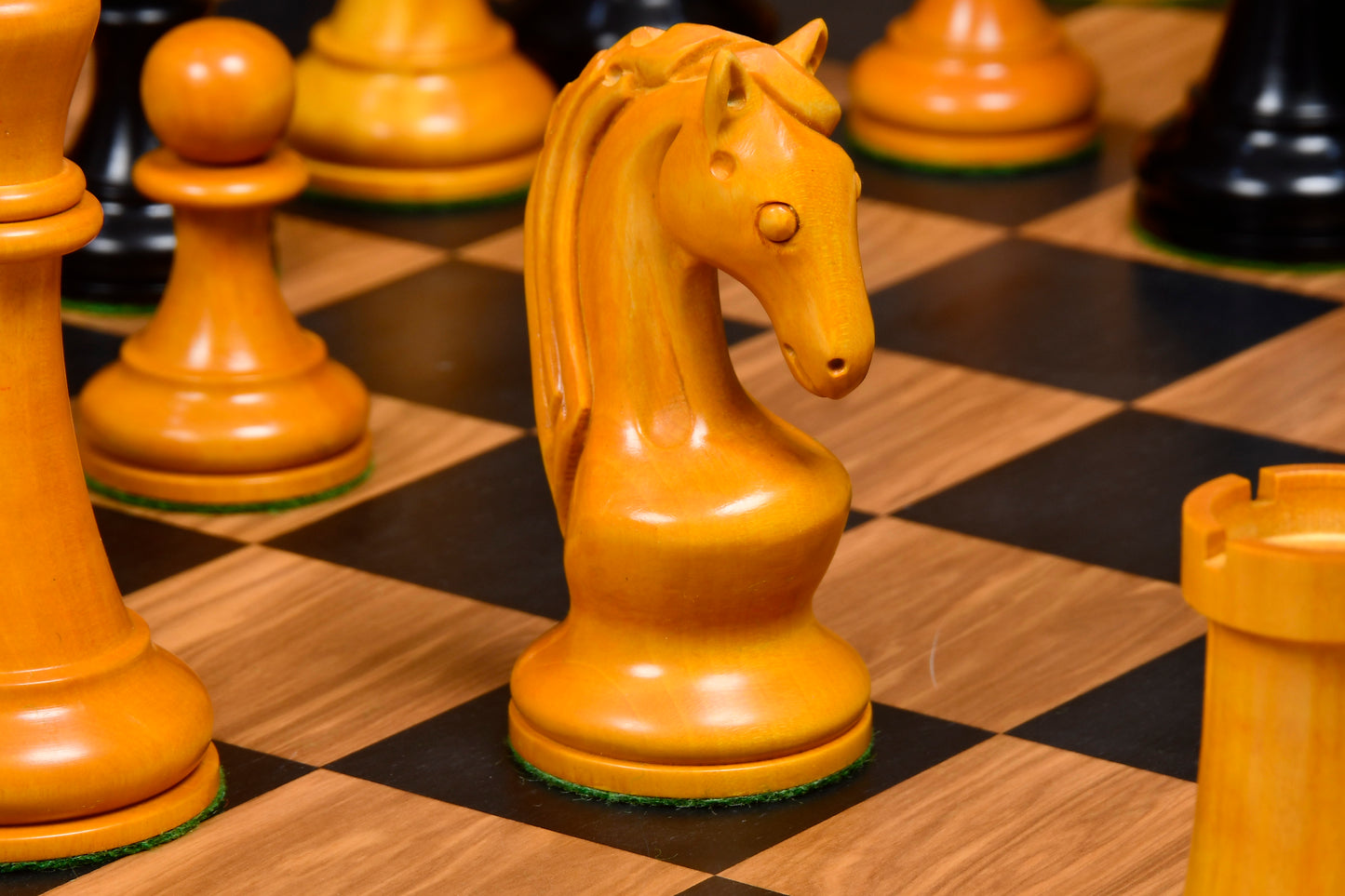 Reproduced 1963-1966 Piatigorsky Cup Chess Pieces in Ebony & Antiqued Boxwood - 4.2" King