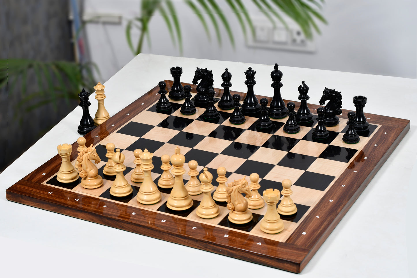 The Shera Series Staunton Triple Weighted Chess Pieces V2.0 in Ebonized / Boxwood - 4.5" King