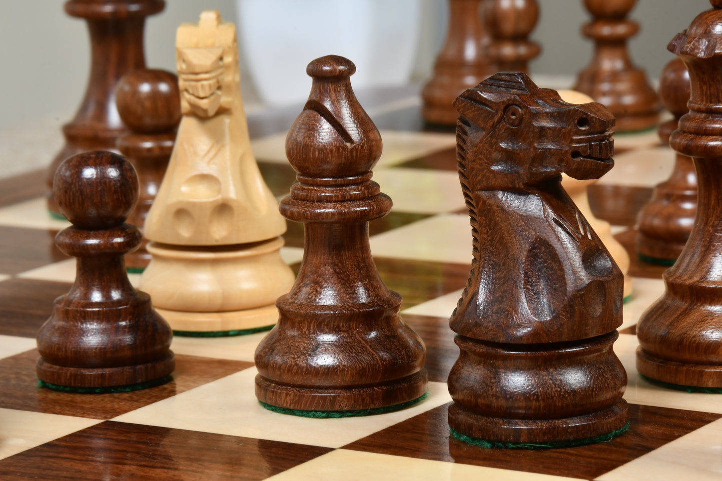 The Smokey Staunton Series Chess Pieces in Sheesham & Boxwood - 3.8" King
