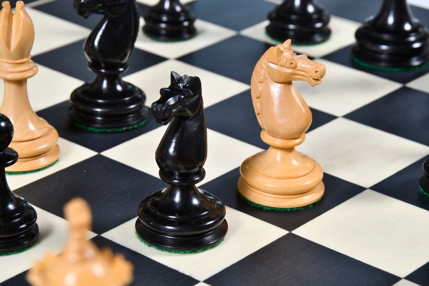 Reproduced 3.6" King Size William Hamlett Wooden Chess Pieces in Ebonywood & Boxwood
