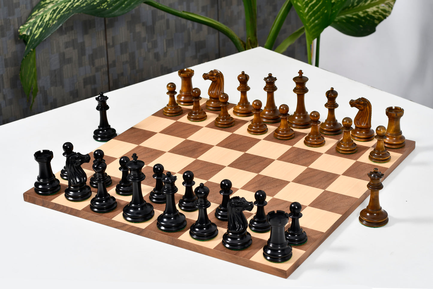 Circa 1887 Turner Teich Soviet-Staunton Style Weighted 4" Chess Pieces in Ebony & Antiqued Boxwood