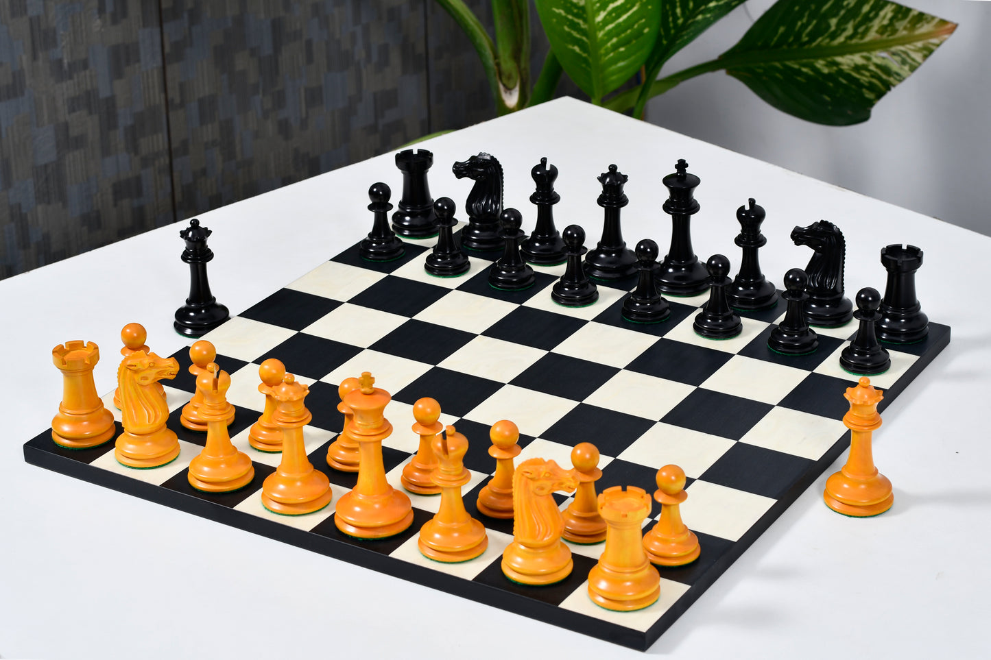 Circa 1887 Turner Teich Soviet-Staunton Style Weighted 4" Chess Pieces in Ebony & Golden Antique Boxwood