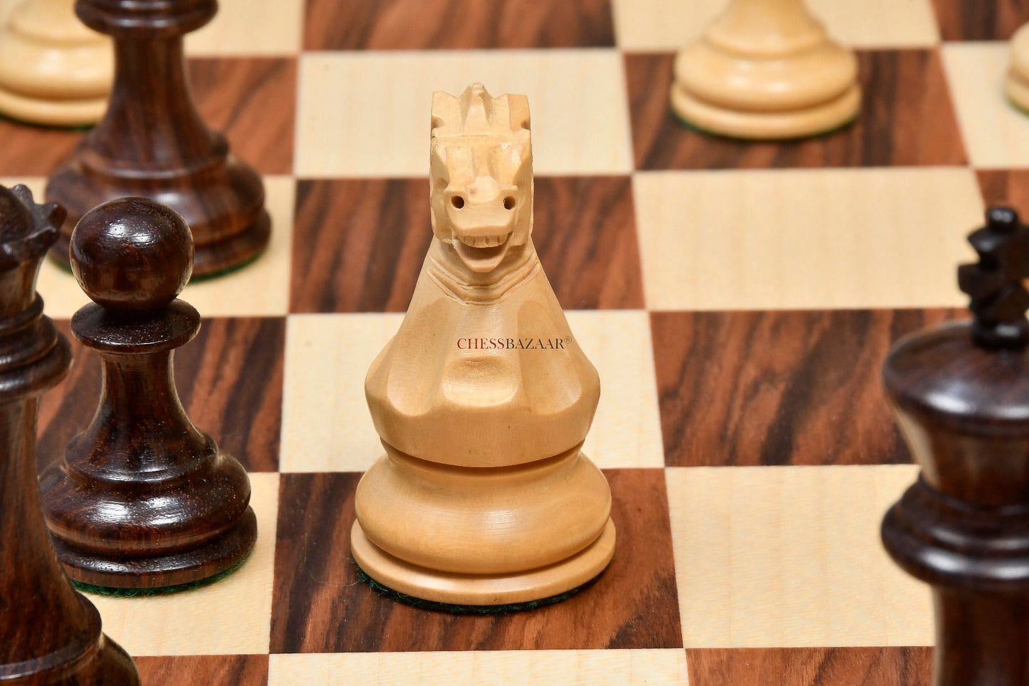The Professional Series Tournament Staunton Weighted Chess Pieces in Indian Rosewood and Boxwood - 3.8" King