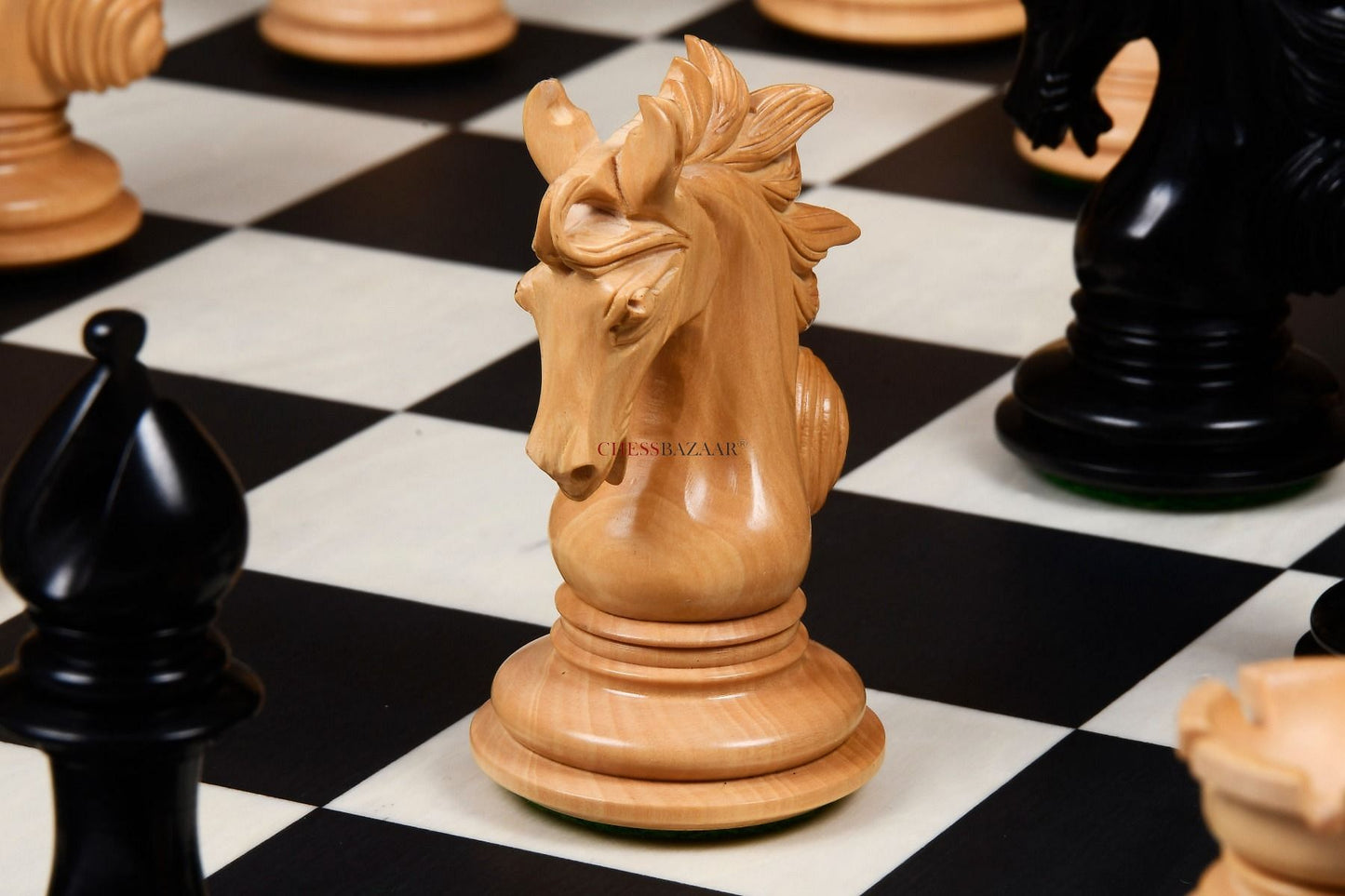 The Arabian Knight Series Artisan Staunton Chess Pieces in Ebony & Box Wood - 4.2" King