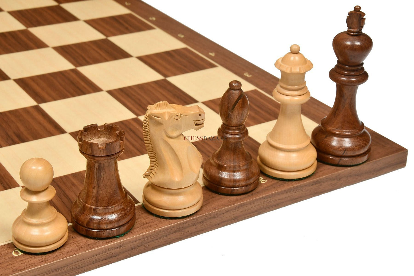 The American Staunton Series Weighted Tournament Chess Pieces in Sheesham & Box Wood - 4.1" King