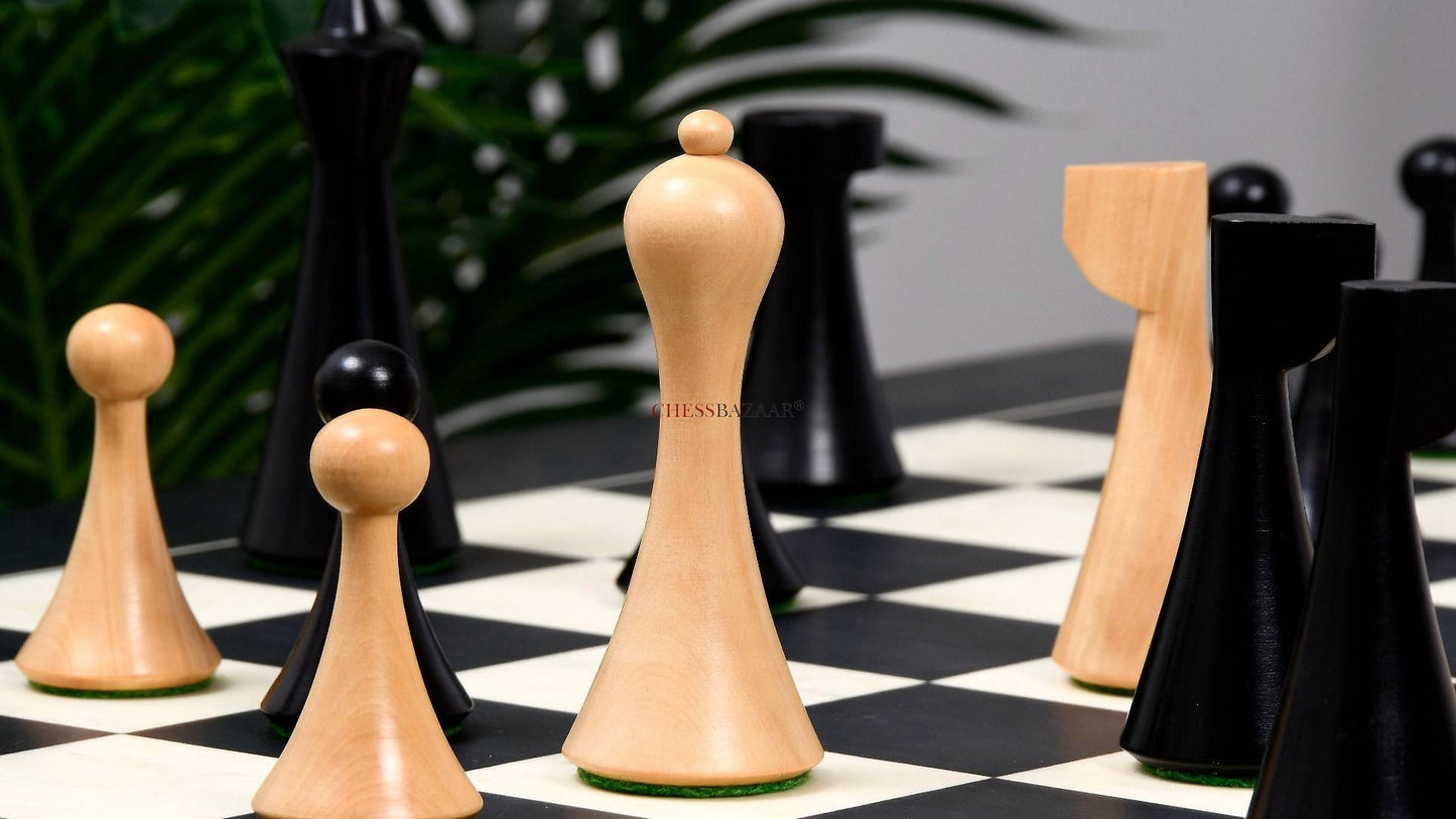 Minimalist Hermann Ohme Chess Pieces in Dyed Boxwood & Box Wood - 3.75" King