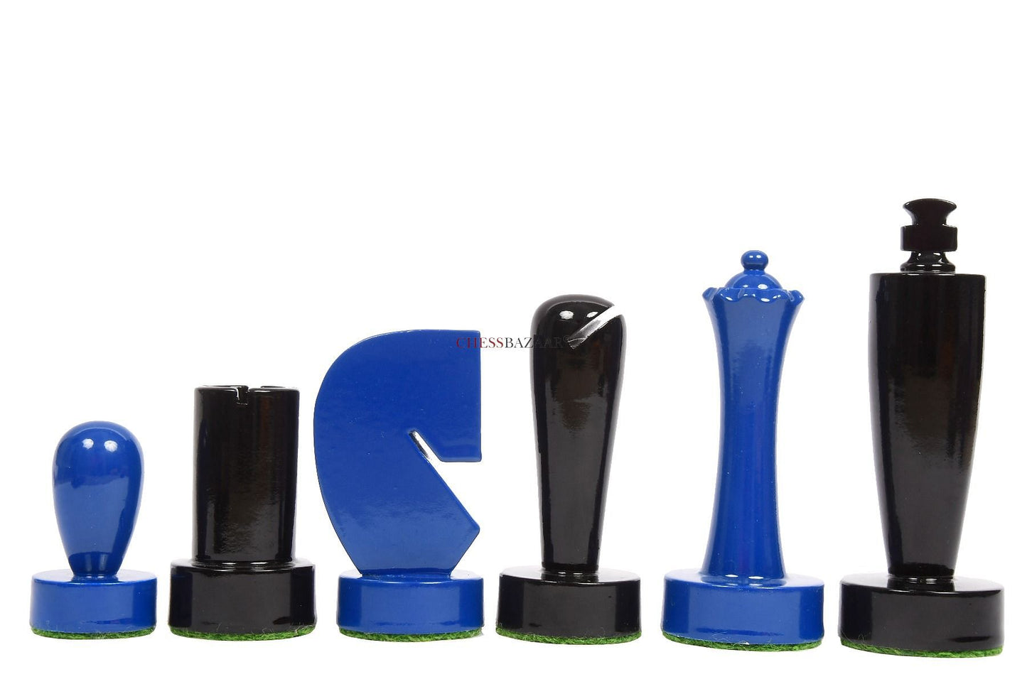 Berliner Series Modern Minimalist Chess Pieces in Blue and Black Painted Boxwood - 3.7" King