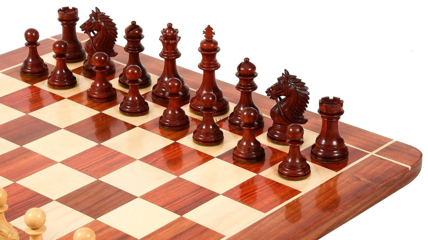 The CB Bridle Series Luxury Heavy Weighted Chess Pieces in Bud Rosewood / Boxwood - 4.2" King