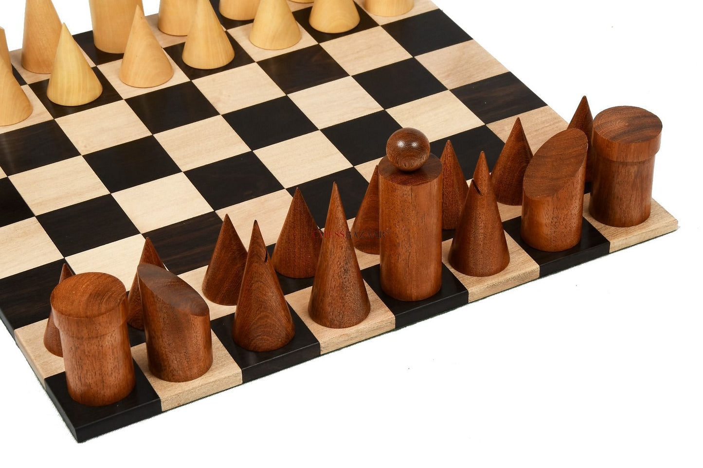 Geometric Minimalist Pattern Seamless Design Chess Pieces in Sheesham & Box Wood - 3.4" King