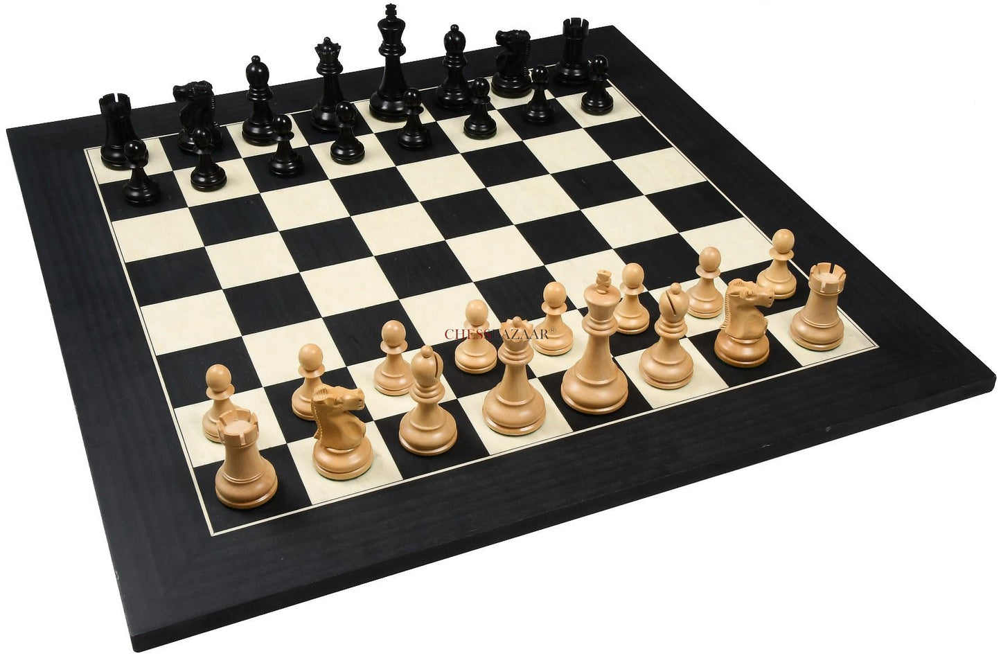 1972 Reproduced Fischer-Spassky Staunton Pattern Chess Pieces V2.0 in Ebonized Boxwood & Natural Boxwood - 3.7" King