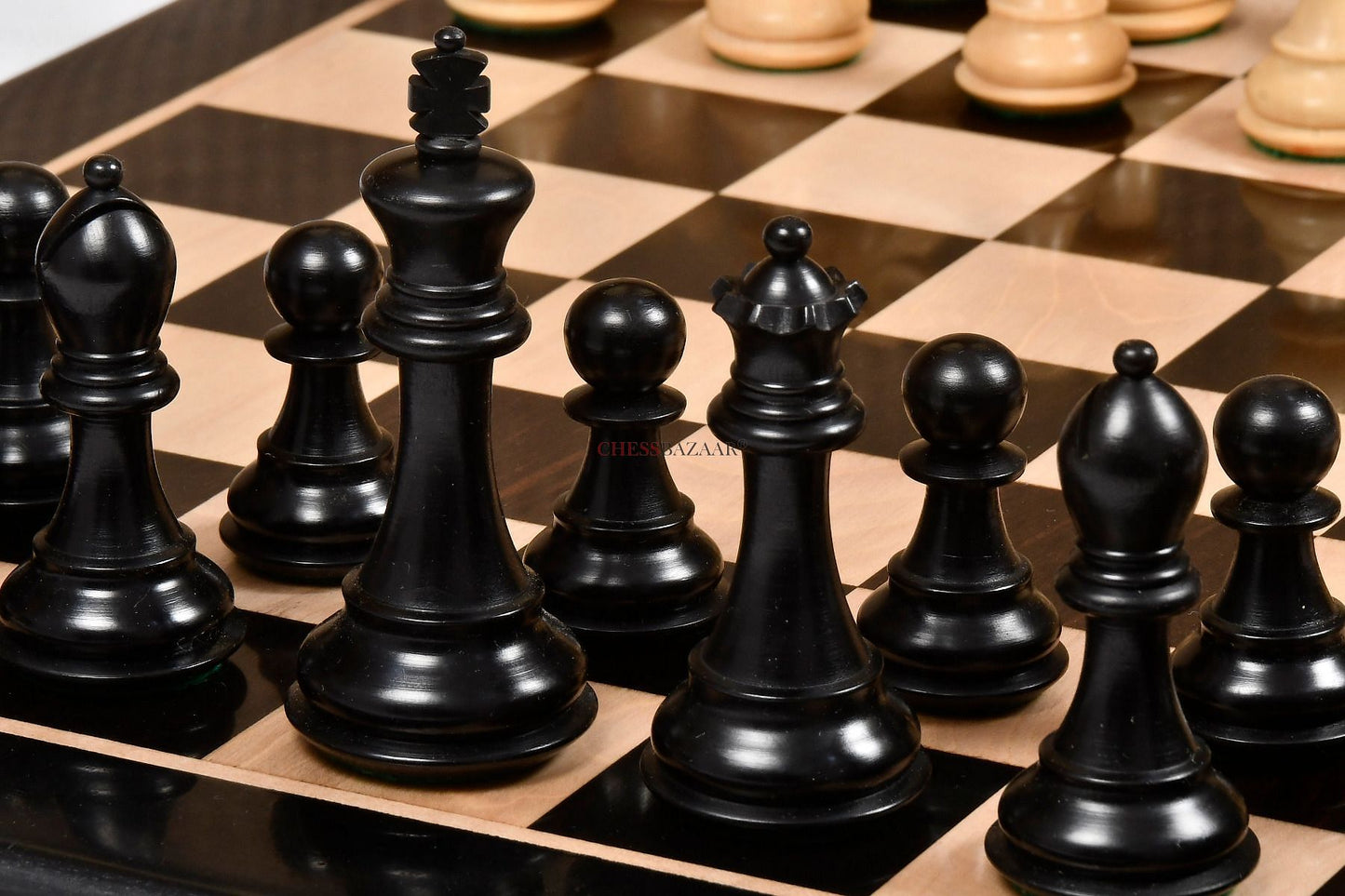 Desert Gold Staunton Series Wooden Chess Pieces in Ebonized Boxwood & Natural Boxwood - 4.0" King