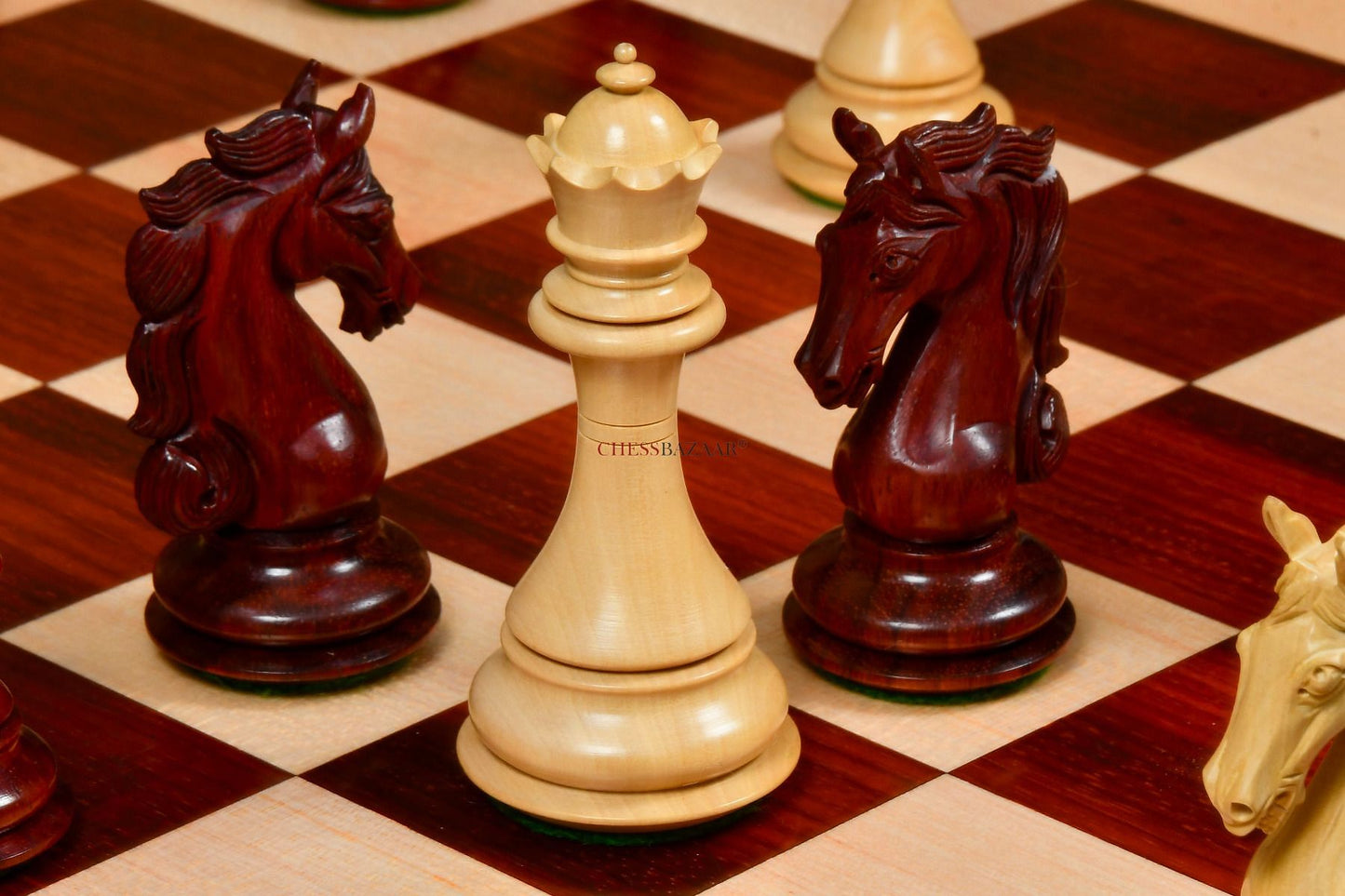 The Shera Series Staunton Triple Weighted Chess Pieces V2.0 in Bud Rose / Box Wood - 4.5" King