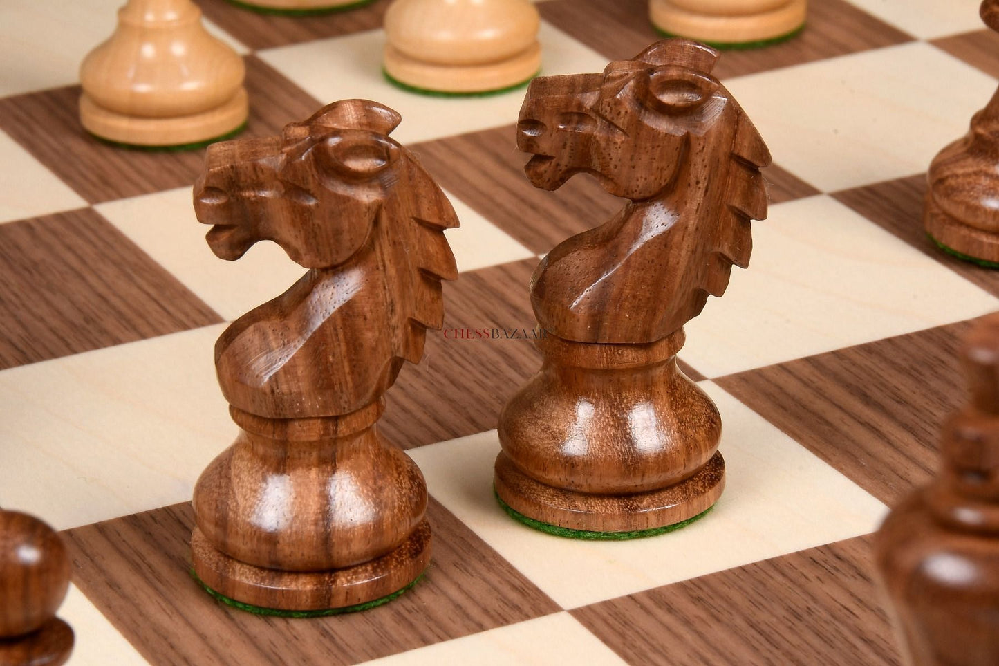 Reproduced Vintage 1950's Circa Bohemia Staunton Series German Chess Pieces in Sheesham & Box Wood - 3.89" King