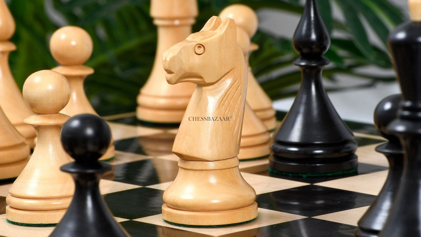 Reproduced 1961 Soviet Championship Baku Chess Pieces in Ebonized / Box wood - 4.05 King