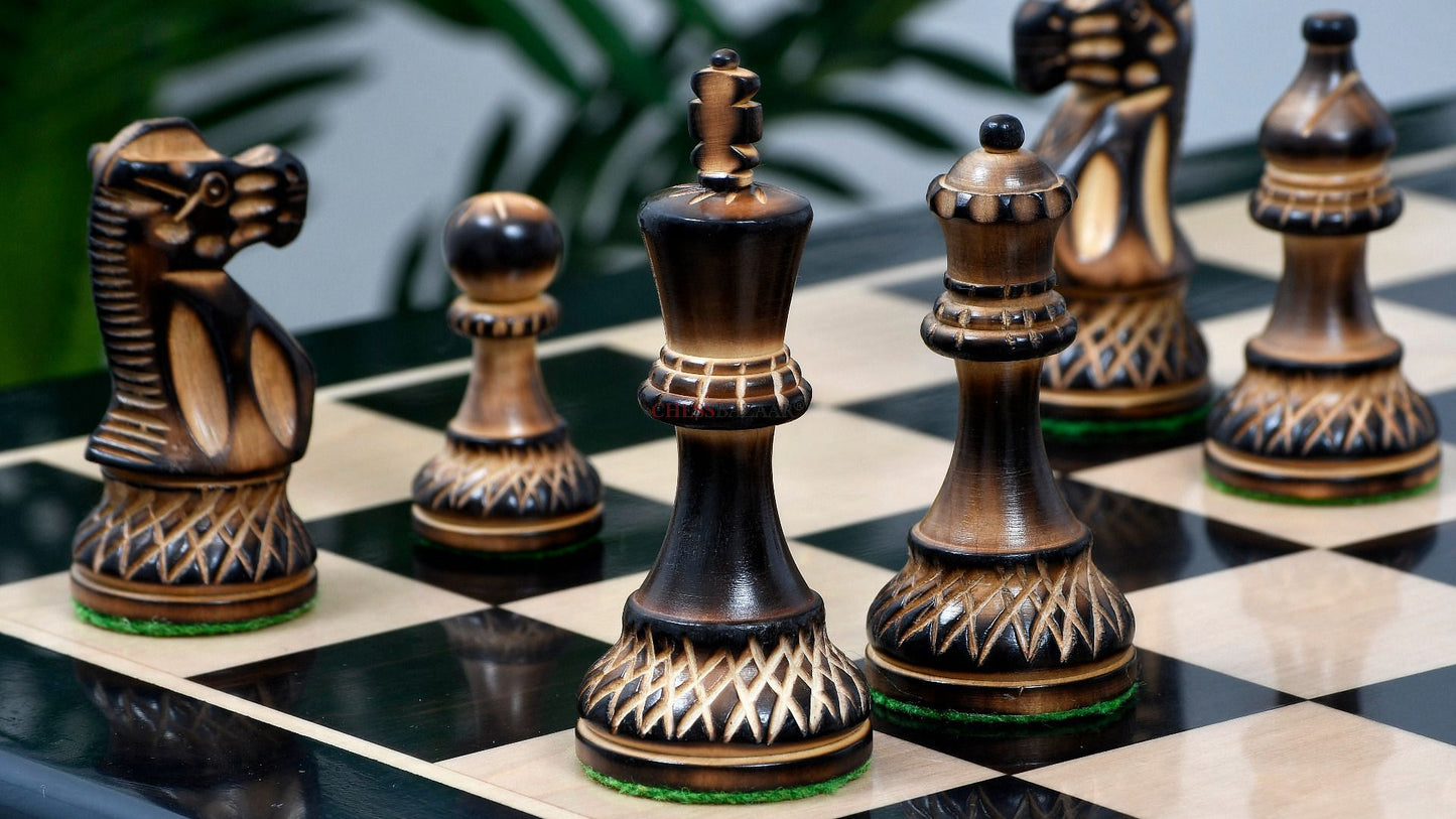 The Burnt Blazed Series Handcarved Chess Pieces in Burnt Box Wood - 3.8" King