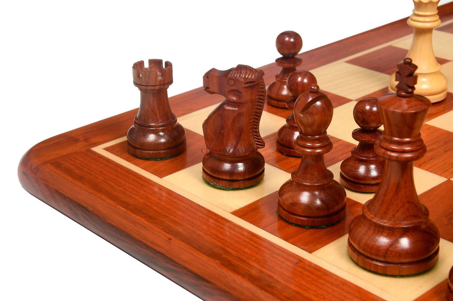 Reproduced 1972 Reykjavik Championship Series Chess Pieces in Bud Rosewood & Box Wood - 3.7" King