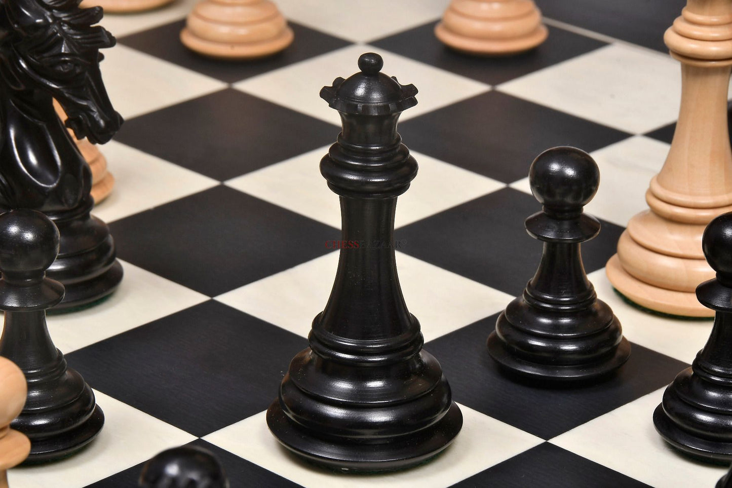 The Ruffian American Series Staunton Chess Pieces in Ebony / Box Wood - 4.8" King