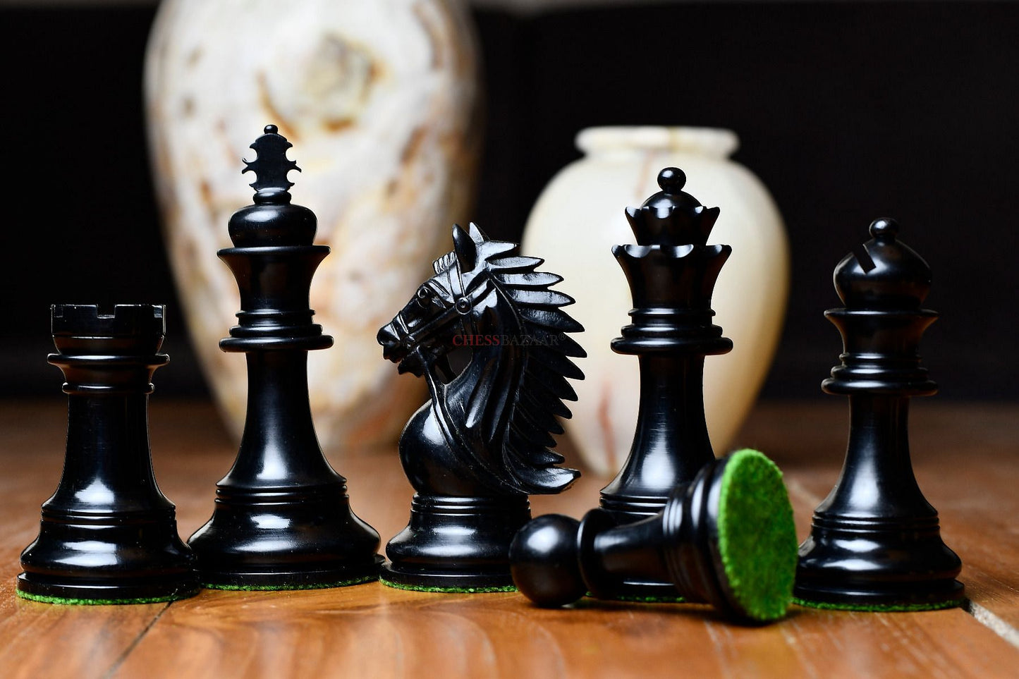 The CB Bridle Series Luxury Triple Weighted Chess Pieces in Ebony Wood / Box Wood - 4.2" King