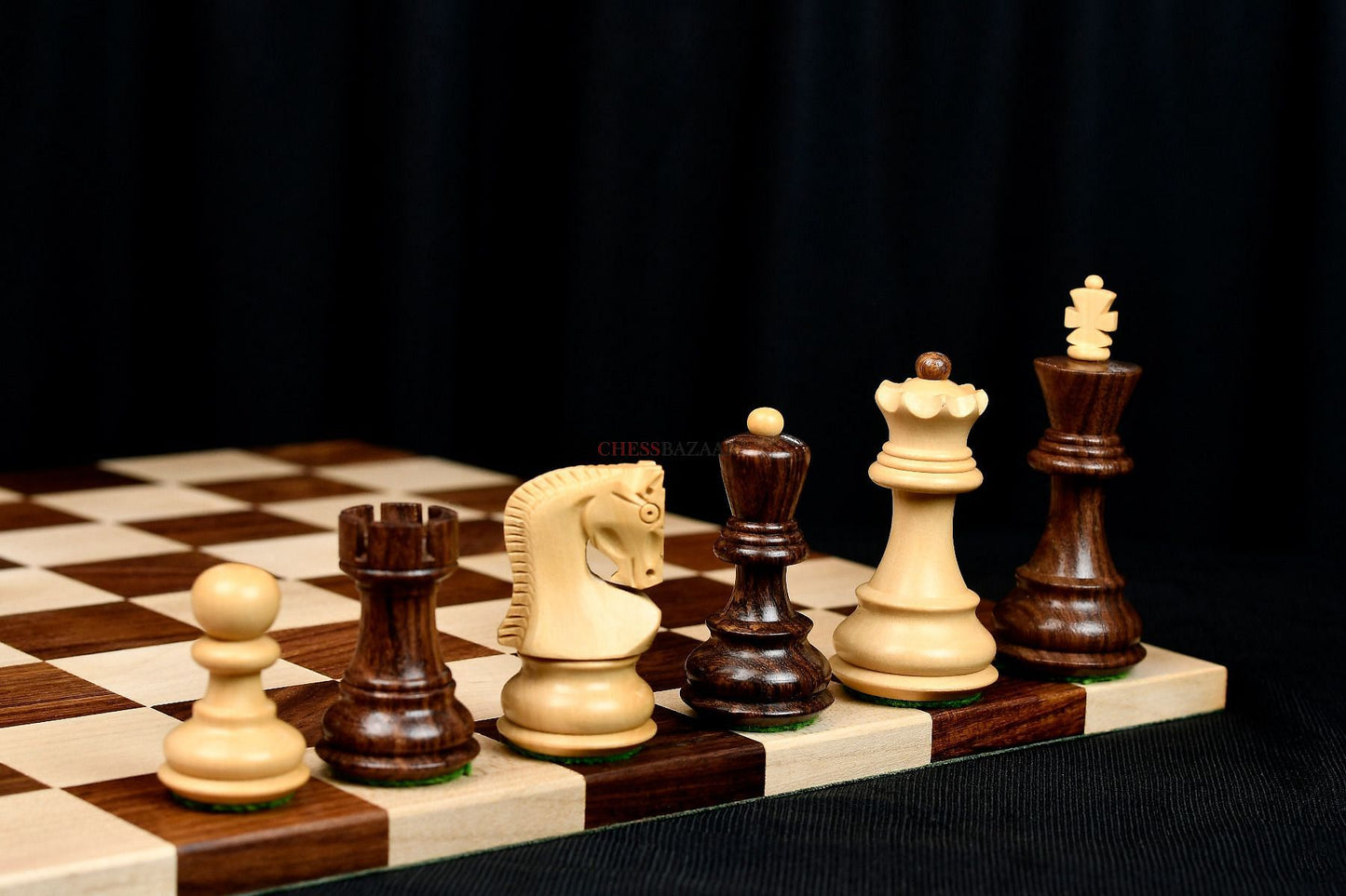 Traditional Russian Zagreb Wooden Chess Pieces in Sheesham & Natural Boxwood - 3.1" King