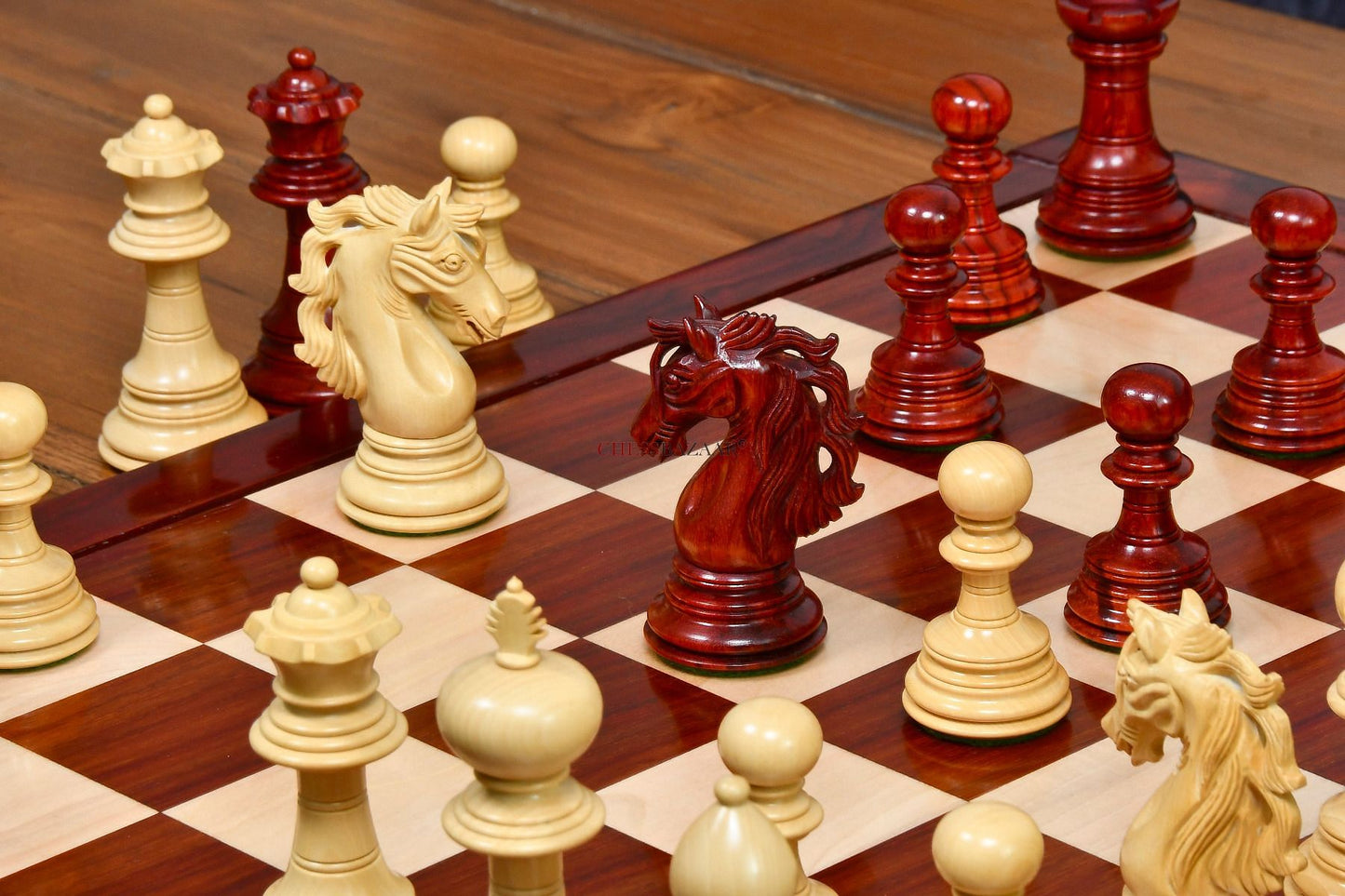 American Adios Series Luxury Chess Pieces in Bud Rose / Box Wood - 4.4" King