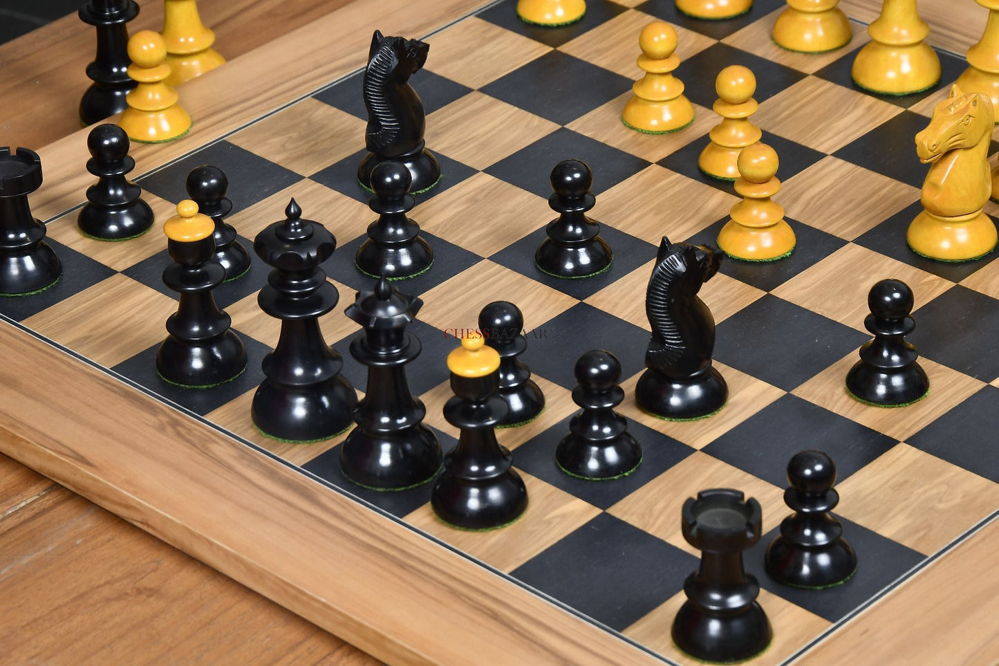 Reproduced Vintage Series Original Austrian Coffee House Old Vienna Chess Pieces in Ebonized and Antique Boxwood V2.0- 3.75" King