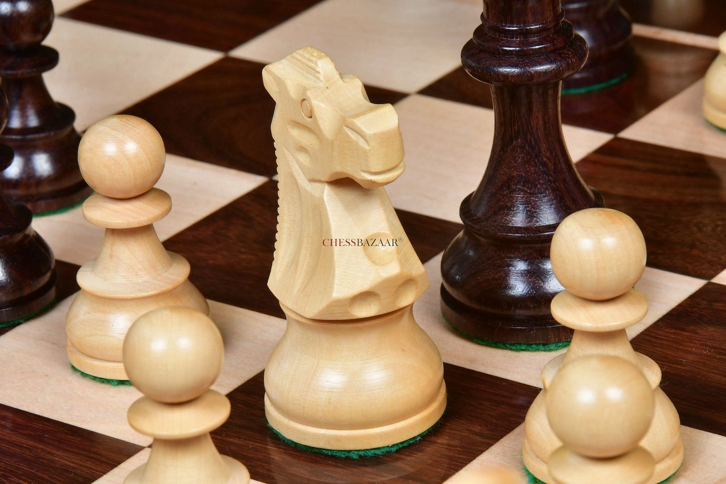 Reproduced French Lardy Exclusive Tournament Size Weighted Wooden Chess Pieces in Indian Rosewood / Box wood - 3.75"