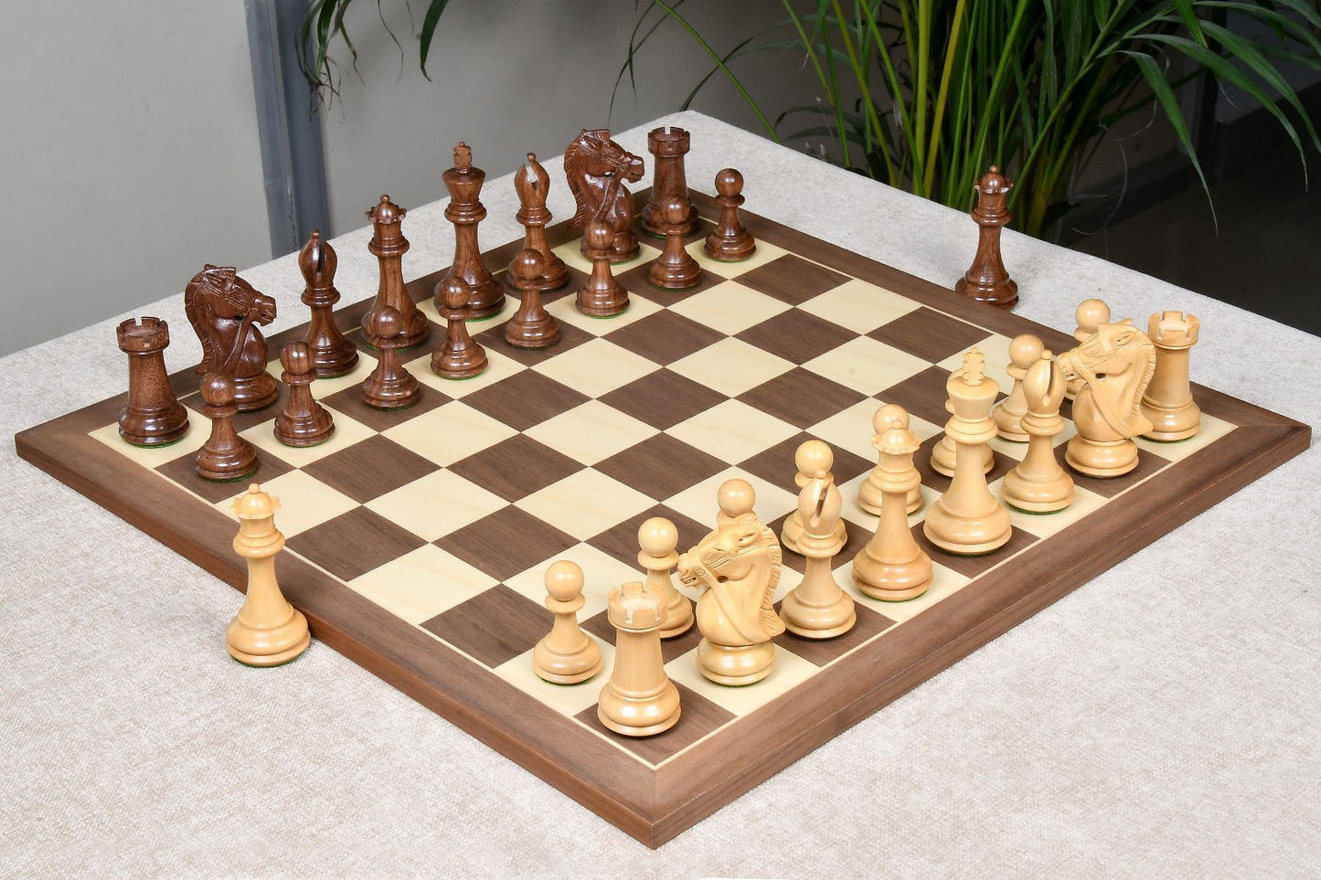 The Bridle Knight Series Weighted Wood Chess Pieces in Sheesham (Golden Rosewood) & Boxwood - 4.2" King, Extra Queens