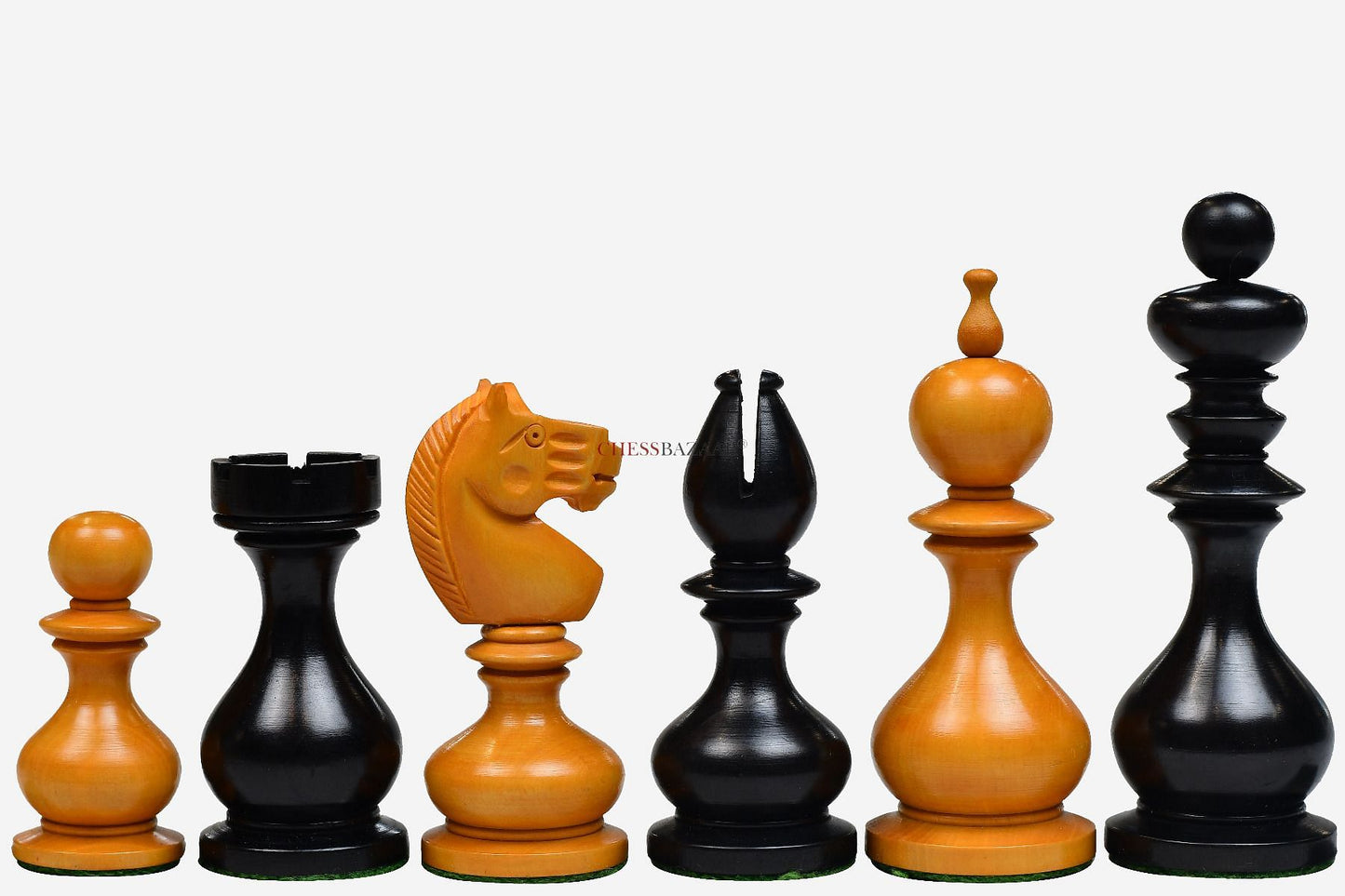 Combo of Reproduced Dublin Pattern Calvert Chess Pieces in Ebonized & Antiqued Boxwood with Chess Board and Storage Box - 4.1" King