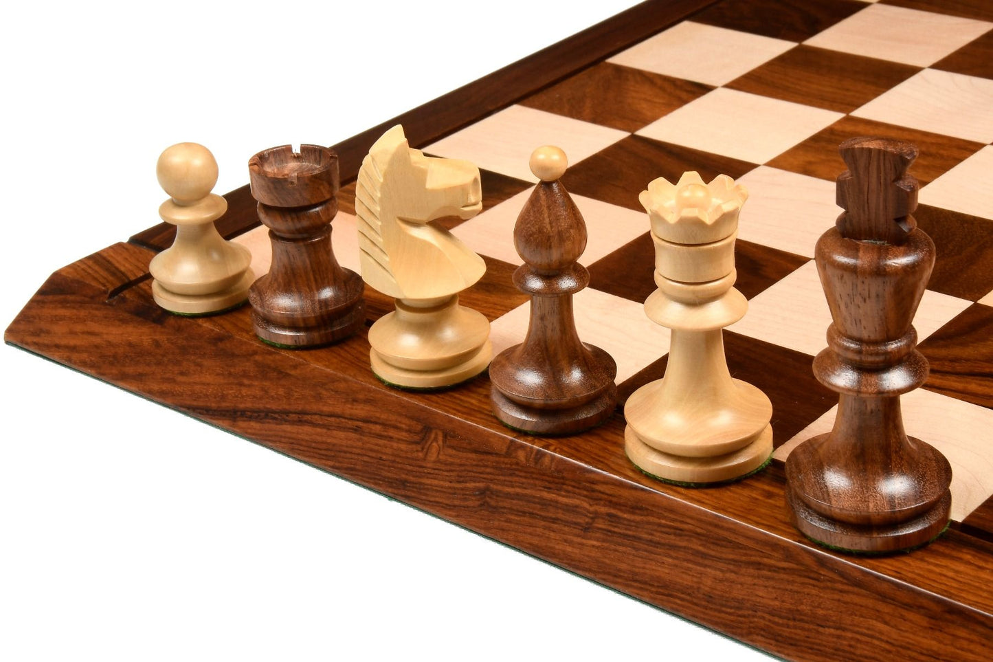 Combo of Reproduced Romanian-Hungarian National Tournament Chess Pieces in Sheesham & Boxwood - 3.8" King with Wooden Chess Board - 21"