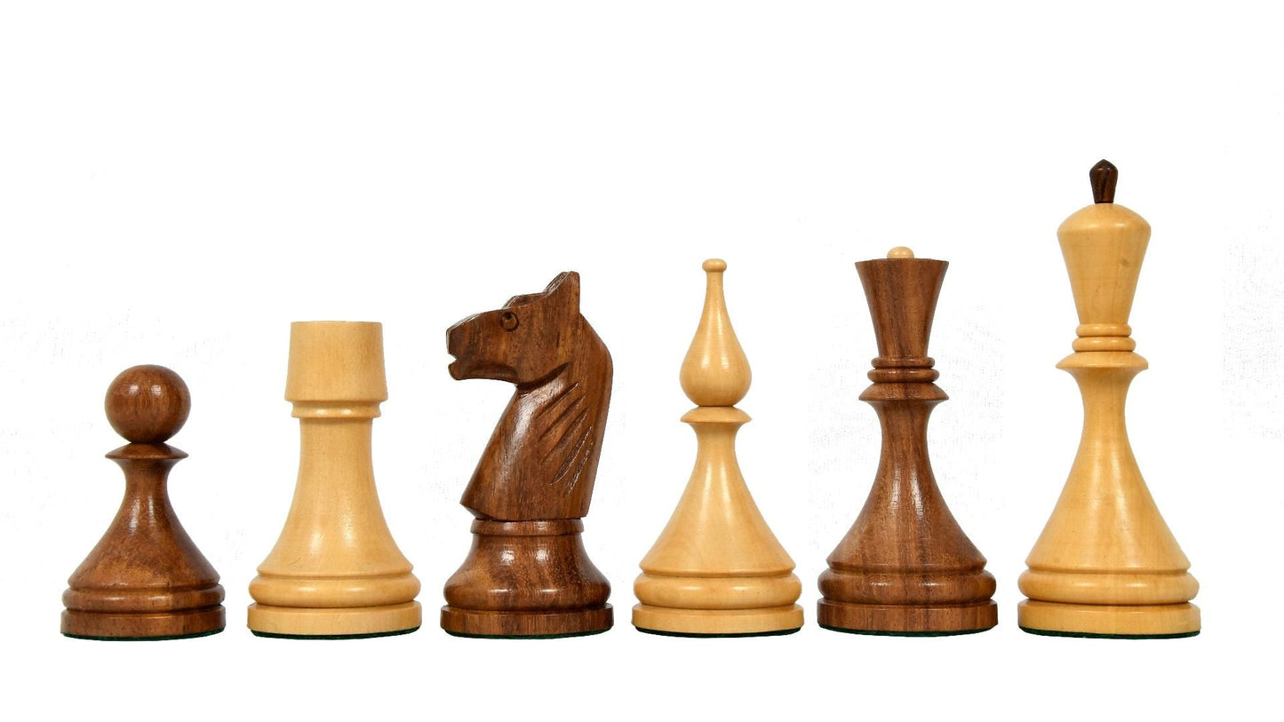 Combo of Reproduced 1961 Soviet Championship Baku Chess Pieces & Wooden Chess Board in Sheesham / Box wood - 4” King