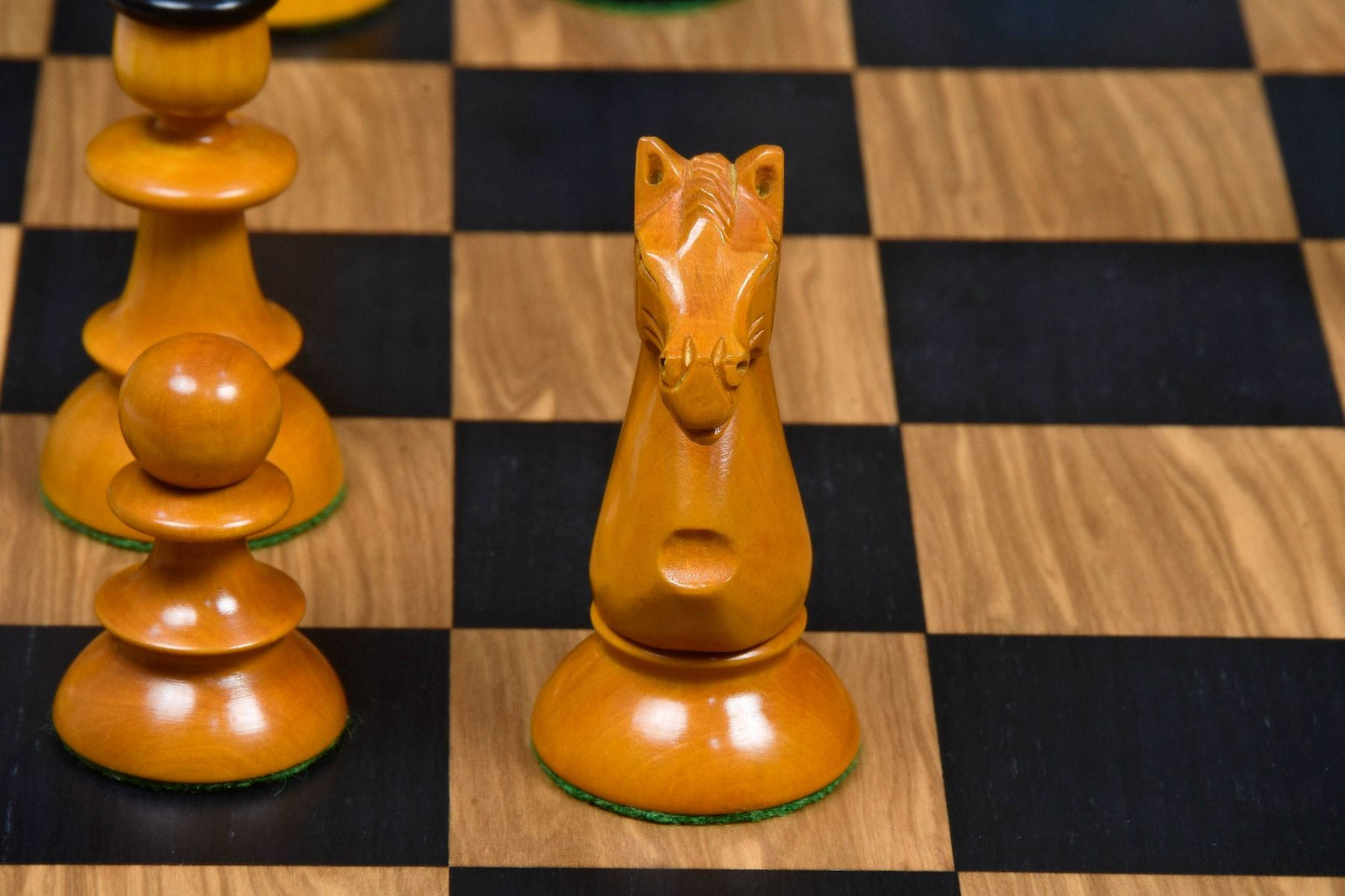 Combo of Reproduced Vintage Series Original Austrian Coffee House Old Vienna Chess Pieces in Ebonized and Antique Boxwood V2.0- 3.75" King with Chess Board