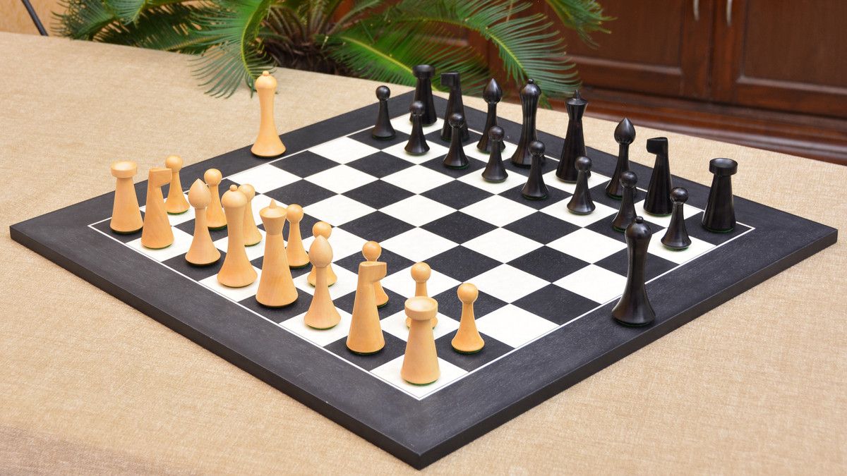 Combo of Minimalist Hermann Ohme Chess Set in Dyed Boxwood & Box Wood & Black Anigre Maple Wooden Chess Board - 3.75" King