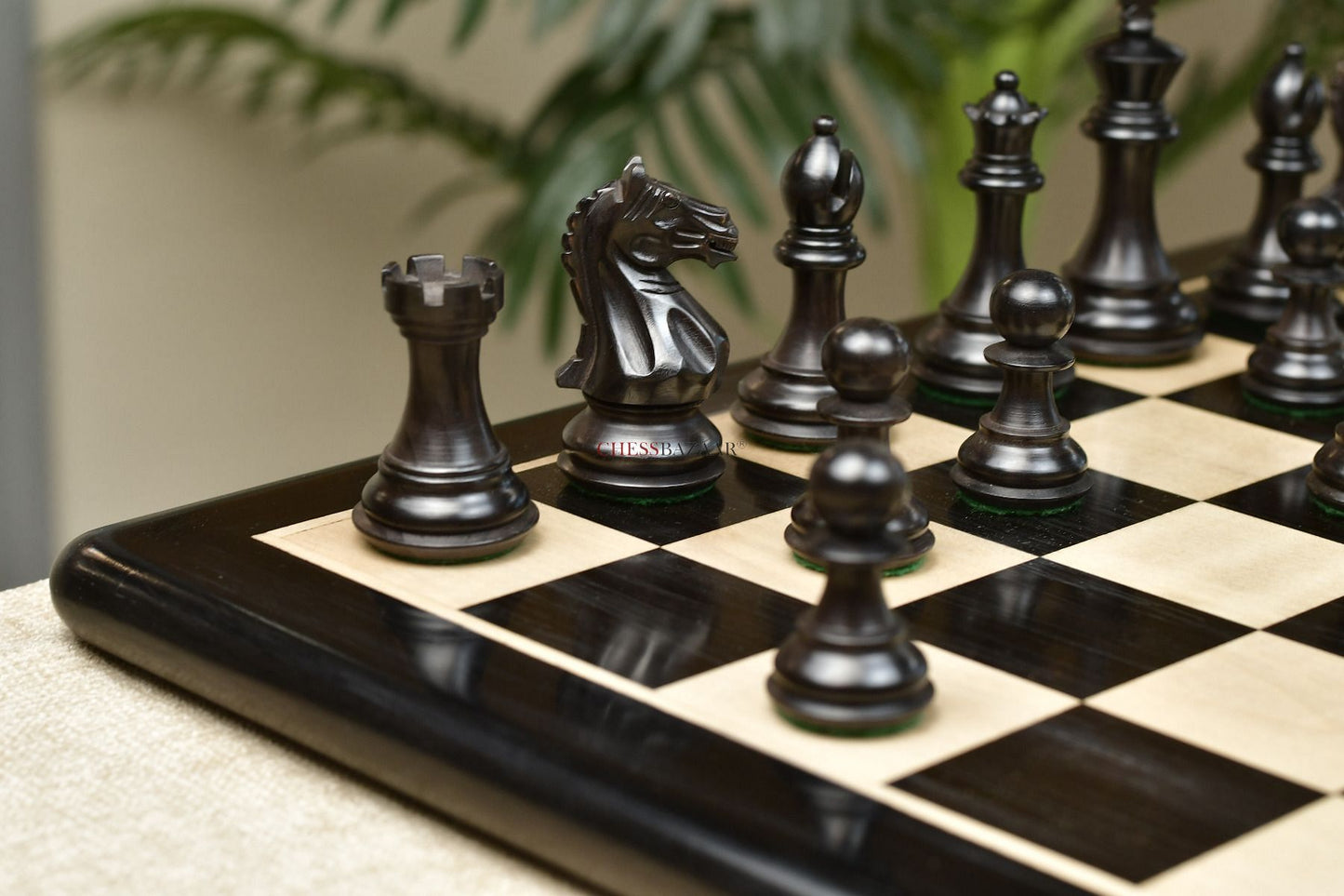 Combo of The Fierce Knight Staunton Chess Pieces in Indian Ebonized & Box Wood With Board & Box- 3.5" King