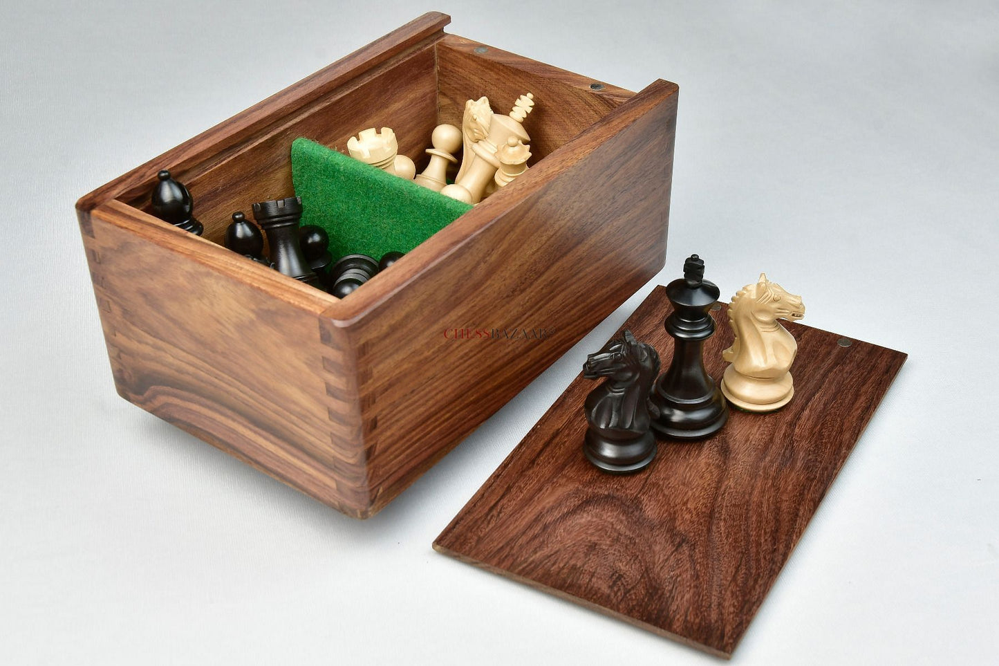 Combo of The Fierce Knight Staunton Chess Pieces in Indian Ebonized & Box Wood With Board & Box- 3.5" King